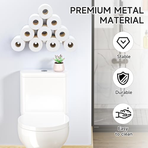 Toilet Paper Holder Wall Mount, Extra Toilet Paper Storage Metal, Modern Toilet Paper Organizer for 10 Rolls, Adhesive Toilet Paper Stand for Bathroom Kitchen Washroom (Sliver)
