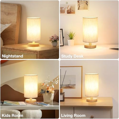 Fenmzee Small Table Lamp for Bedroom - Inline Control, Bedside Lamp with 3000K A15 LED Blub, Easy Assembly (Cream Shade - Wood Base, 9" Inline Control) - color: Cream Shade - Wood Base