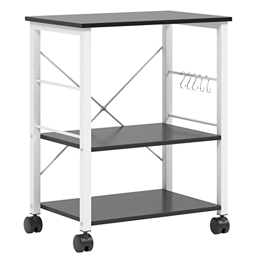 sogesfurniture 3-Tier Kitchen Baker's Rack Utility Shelf Microwave Oven Stand Storage Cart Workstation Shelf 3-Tier Kitchen Utility Cart on Wheels with Storage,Black Brown - color: Black