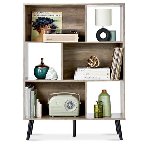 Best Choice Products 3-Tier Mid-Century Modern Wooden Bookcase, 6-Cube Organizer for Nursery, Kids Room, Living Room, w/Removable Back Panels, Pine Legs - Gray Oak - color: Gray Oak