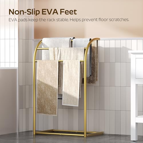 YATINEY Free Standing Towel Rack, 4-Tier Blanket Rack for Bathroom, Pool Towel Stand Display and Drying Rack, Modern Towel Blanket Storage Organizer, Gold CJ07GD - color: Gold