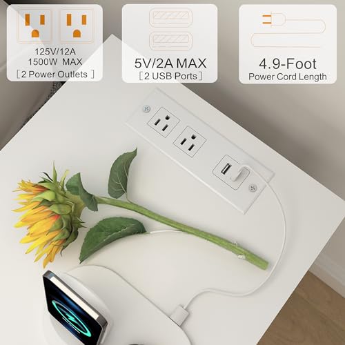 Nightstand with Charging Station,White End Table Modern Side Table with USB Ports and Outlets, Mid-Century Bedside Table with Storage for Bedroom Living Room MLBZ08WE