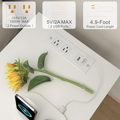 Nightstand with Charging Station,White End Table Modern Side Table with USB Ports and Outlets, Mid-Century Bedside Table with Storage for Bedroom Living Room MLBZ08WE