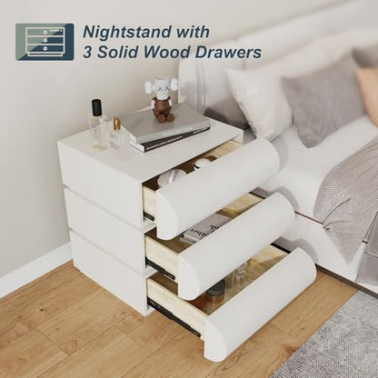 IKuinen Nightstand, Minimalist Bedside Table with 3 Solid Wood Drawer, Night Stands with Microfiber Leather, End Table for Bedroom-White - size: 3 Drawers