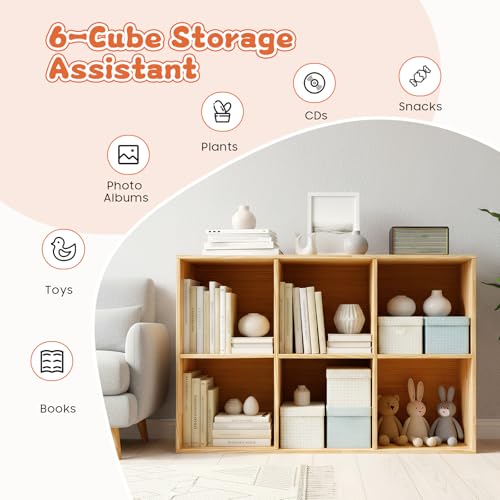 10 Cube Solid Wood Bookcase Organizer, 35.43" Long Floor Standing Bookshelf, Open Storage Display Cabinet for Living Room Bedroom Office Hallway Entryway (6 Cube) - size: 6 Cube