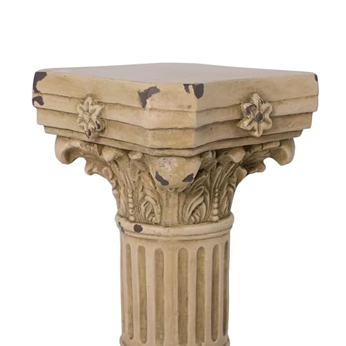 Christopher Knight Home 16.73" H Corinthian Pedestal Plant Stand, Decorative MGO Composite Side Table for Indoor Outdoor Entryway Garden Living Room Patio, Antique Yellow