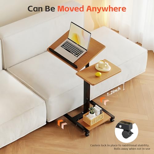 Furist Mobile Adjustable Height Laptop Stand PC Computer Portable Notebook Swivel Laptop Desk Rolling Table Desk Cart Tiltable with Wheels Casters& Mouse Pad Table，Natural - color: Natural
