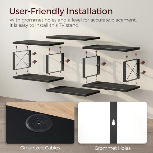 MAHANCRIS 43.7” Floating TV Stand with Power Outlet, Wall-Mounted Entertainment Center, Floating Metal Frame Media Console Shelf for Under TV Storage, for Living Room, Bedroom, Black TVHB101E01 - color: Black