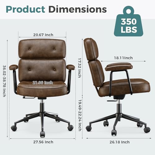 OLIXIS Ergonomic Home Office Desk Chair, PU Leather Computer Chair with Lumbar Support Adjustable Height Rolling Swivel Executive Task Armrests, Modern Brown - color: Modern Brown