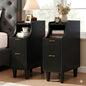 7.9" Narrow Fluted Nightstand Set of 2,Slim Side End Table with 2 Drawers,Black Modern Bedside Table,Skinny Night Stand for Small/Compact Space, Motorhome (Black) - color: Black