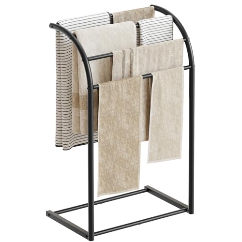 YATINEY Free Standing Towel Rack, 4-Tier Blanket Rack for Bathroom, Pool Towel Stand Display and Drying Rack, Modern Towel Blanket Storage Organizer, Black CJ07BK - color: Black