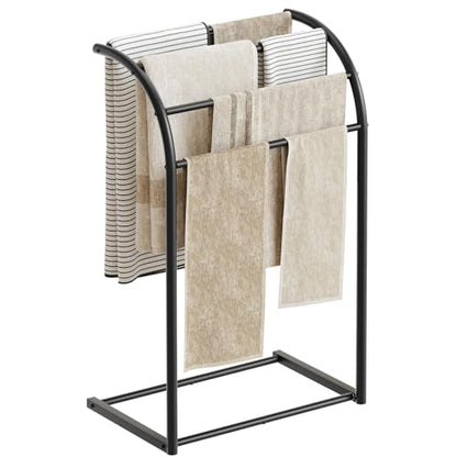 YATINEY Free Standing Towel Rack, 4-Tier Blanket Rack for Bathroom, Pool Towel Stand Display and Drying Rack, Modern Towel Blanket Storage Organizer, Black CJ07BK - color: Black
