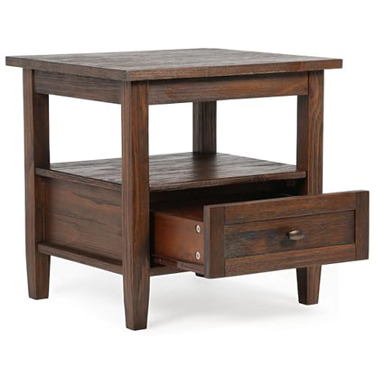 SIMPLIHOME Warm Shaker End Table - 20" Wide x 20" High Solid Wood Side Table in Distressed Charcoal Brown, Transitional Accent Table for Living Room with Drawer, Open Shelf and Square Tapered Legs - color: Distressed Charcoal Brown, size: 20 inch, style: