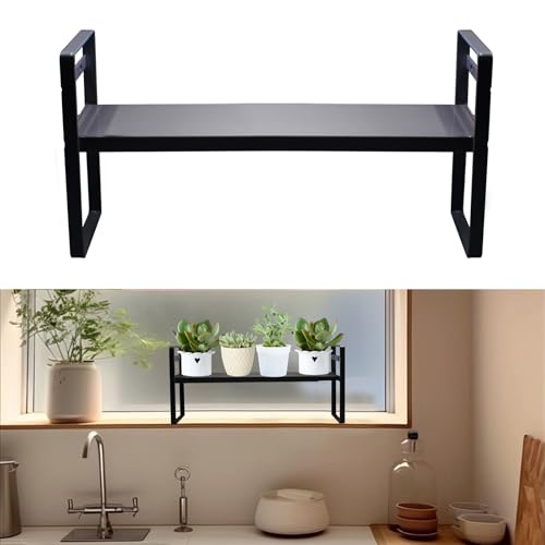 SnowTing Expandable Window Shelf for Plants, Adjustable Window Sill Succulents Plants Organizer Retractable Narrow Storage Shelves for Kitchen, Bathroom, Balcony (Black) - color: Black