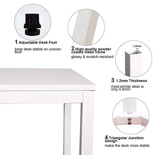 Need 63 Inch Large Computer Desk, Ample Legroom, Metal Frame, All White | Home Office Desk, Basic Sturdy Writing Table, Adjustable Feet, Water-Resistant, Dorms & Bedrooms, Easy Assembly, Game & Study - color: White, size: 63 inches