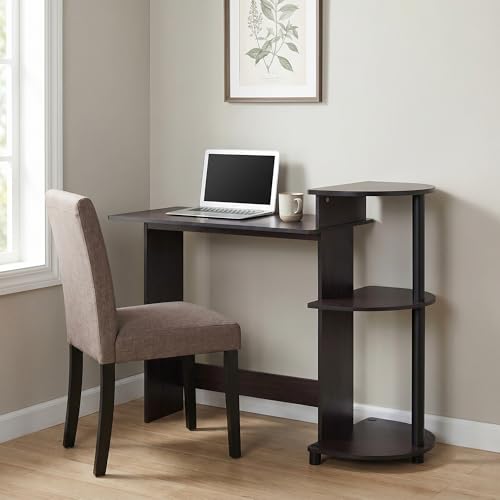 Furinno Compact 29-Inch Brown Computer Desk, Office Desk with 3 Side Shelves, Rectangular Home Office Desk, Gaming Desk for Home Office, Bedroom, Study Room, Dark Mocha - color: Dark Mocha, size: 28.5-in with 3 Rounded Shelves
