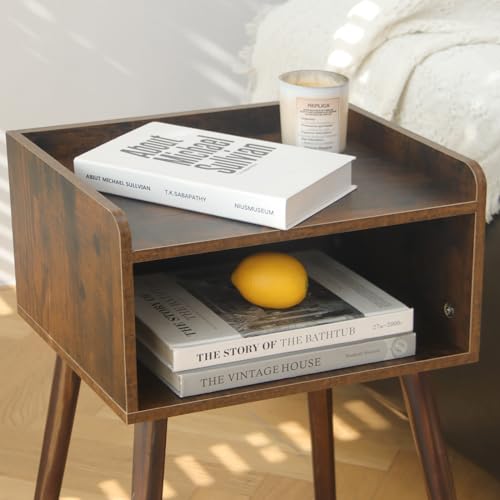 MaxSmeo Nightstand, Mid Century Modern Side Table Bedroom with Storage, Small End Bedside Table with Solid Wood Legs for Living Room, Office Small Spaces (Rustic Brown) - color: Rustic Brown