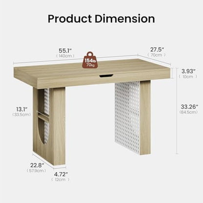 55" Convertible Computer Desk, 2-in-1 Flip-Top Desk & Dining Table with Hidden Storage, Built-in Power Strip, Pegboard, Soft-Close Gas Spring, Space-Saving for Small Apartment, Light Walnut - color: Ligjht Walnut