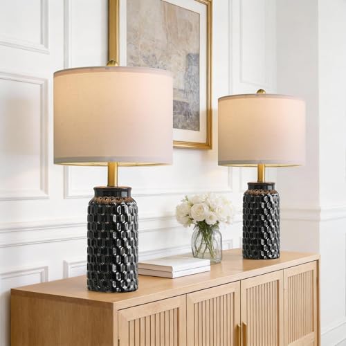 USumkky 20.5" Black Modern Ceramic Bedside Lamp Set of 2 for Bedroom Decor Farmhouse Table Lamp for Living Room Office Dorm - color: 20.5" Black-2 Pack