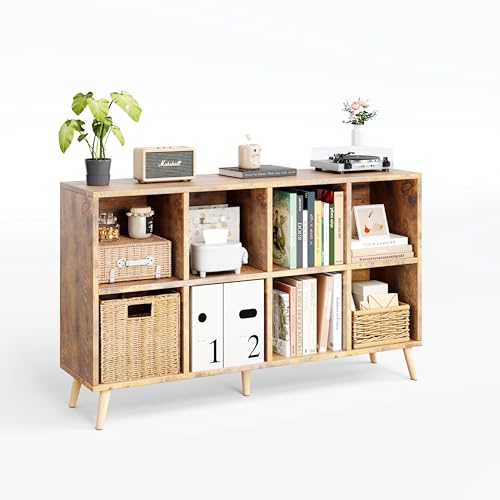 8-Cube Bookshelf 2 Tier Retro Bookcase with Legs, 11in Shelf Opening, 47" Wood Bookshelves Storage Organizer Shelf, Freestanding Open Book Shelves for Bedroom Living Room Office, Vintage Brown - color: Rustic Brown, size: 8-Cube