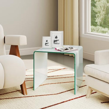 Tangkula Tempered Glass Side Table, Modern C-Shaped Bedside Table Nightstand with Storage Shelf, 4 Lockable Universal Wheels, Rolling Sofa End Table for Living Room Bedroom Office (1, White) - color: White