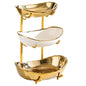 YYW 3 Tier Fruit Bowl for Kitchen Counter, White Gold Silver Ceramic Fruit Stand for Countertop, Home Fruit Rack with Metal Holder, Vegetable Snacks Nuts Bread Candy Storage (Gold (Smooth)) - color: Gold (Smooth)