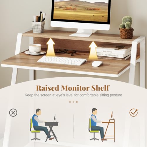 Giantex Small Computer Desk, 31.5" Compact Home Office Desk with Monitor Stand & Sturdy Frame, 2-Tier Space-Saving Study Writing Desk for Small Spaces, Apartment and Bedroom (Natural) - color: Natural