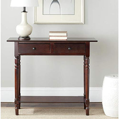 SAFAVIEH Home Collection – Rosemary Dark Cherry Console Table with Drawers & Shelf, Classic Contemporary Storage Console, Turned Leg Design (AMH5705D) - color: Dark Cherry