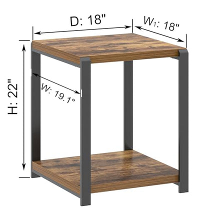 EXCEFUR End Table with Storage Shelf, Modern Side Table for Living Room, Wood and Metal Bedside Table Nightstand, Rustic Brown - color: Rustic Brown