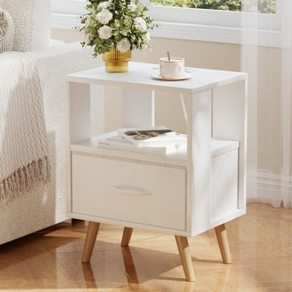 Huhote Kids Nightstand, 2-Tier Night Stand with Drawer, Modern Side Table for Bedroom, Study Room, Small Spaces, White - color: White, size: 2-Tier with Drawer
