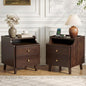 Nightstand Set of 2, Pre-Assembled, 19.7“H Solid Wood Night Stand with 2 Drawers, Open Sliding Shelf, Mid Century Modern Small Bedside Table for Bedroom, Black Walnut 16" - color: Black Walnut-2pack, size: 16"