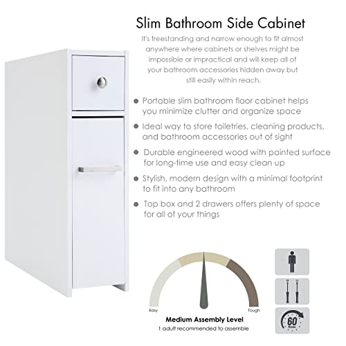 Spirich Slim Bathroom Storage Cabinet, Free Standing Toilet Paper Holder, Bathroom Cabinet Slide Out Drawer Storage, White - color: White
