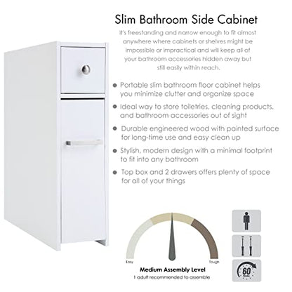 Spirich Slim Bathroom Storage Cabinet, Free Standing Toilet Paper Holder, Bathroom Cabinet Slide Out Drawer Storage, White - color: White