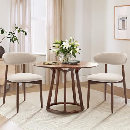 COLAMY Wooden Dining Chairs Set of 2, Modern Fabric Upholstered Kitchen Side Chairs, Farmhouse Dining Room Chair with Foot Pegs, Beige - color: Beige, size: Set of 2