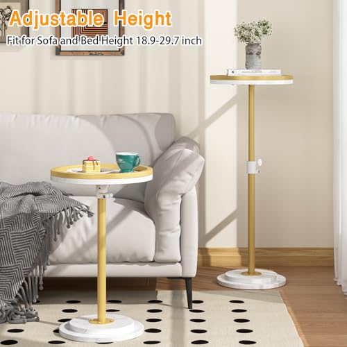 Small Side Table, Drink Table, Height Adjustable Round End Table, Pedestal Side Table for Small Spaces in Living Room, Bedroom, Gold - color: Gold