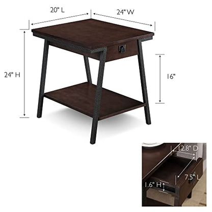 Leick Home 11407 Empiria One Drawer Side Table, Walnut and Foundry Bronze - color: Walnut