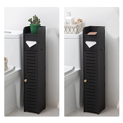 AOJEZOR Small Bathroom Storage Cabinet: Protect Rental Deposit for Renters - color: Black