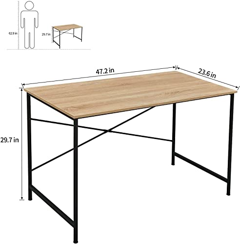 FurnitureR 47.2" Home Office Writing Desk - Simple Computer Desk with Sturdy Metal Legs, Compact Study Table for Small Spaces, Student Laptop Workstation, Oak - color: Oak