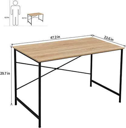 FurnitureR 47.2" Home Office Writing Desk - Simple Computer Desk with Sturdy Metal Legs, Compact Study Table for Small Spaces, Student Laptop Workstation, Oak - color: Oak