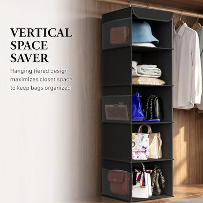 Simple Houseware 5 Shelf Hanging Closet Organizer, Black - color: Black, size: 5 Shelf