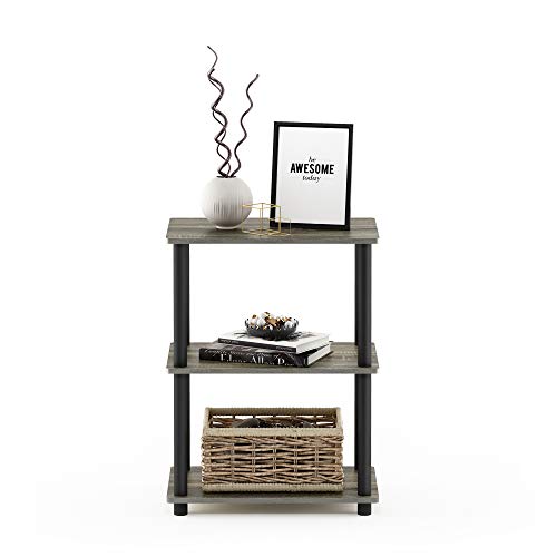 Furinno Turn-N-Tube No Tool 3-Tier Storage Shelf, Narrow, French Oak Grey/Black - color: French Oak Grey/Black, size: 3-Tier Narrow
