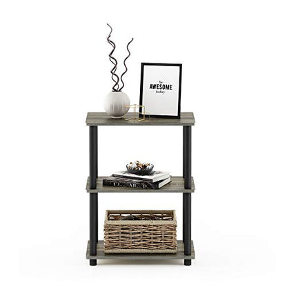 Furinno Turn-N-Tube No Tool 3-Tier Storage Shelf, Narrow, French Oak Grey/Black - color: French Oak Grey/Black, size: 3-Tier Narrow