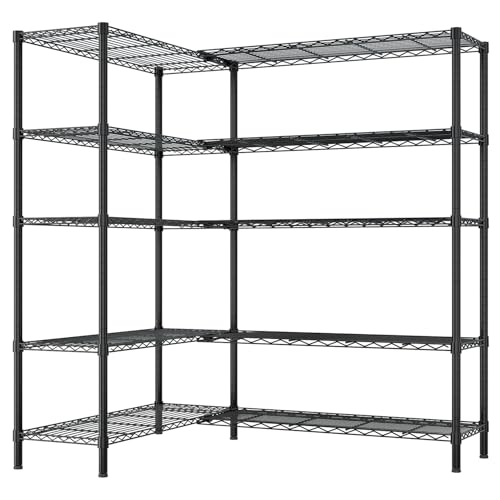 5-Tier Heavy Duty Metal Shelving Unit, Adjustable Storage Rack with Leveling Feet, Freestanding Standing Shelf Organizer, for Garage Pantry Kitchen, Black - color: Black, 5 Tier-69.69"