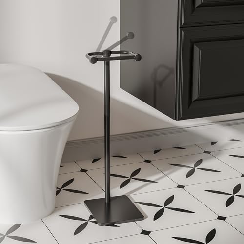 RUACQ Bathroom Toilet Paper Holder Stand, Matte Black | Dual-Post Pivoting Free Standing Toilet Roll Holder with Weighted Base, Anti-drop Design 304 Stainless Steel Tissue Stand - color: Matte Black, size: Free Standing