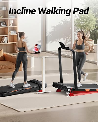 Walking Pad Treadmill with Handle Bar - 2.5HP Quiet Folding Treadmill for Home Office Under Desk Portable Walking Pad with 15% Incline 300LBS Capacity