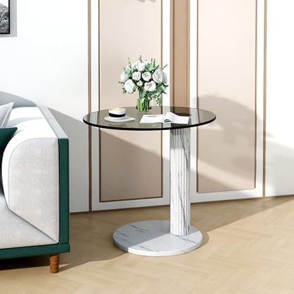 Hooseng Glass Round Coffee Table End Table, 22-Inch Modern Tempered Transparent Glass Top,Perfect for Living Room,Cafe,Home,and Office(White) - color: White