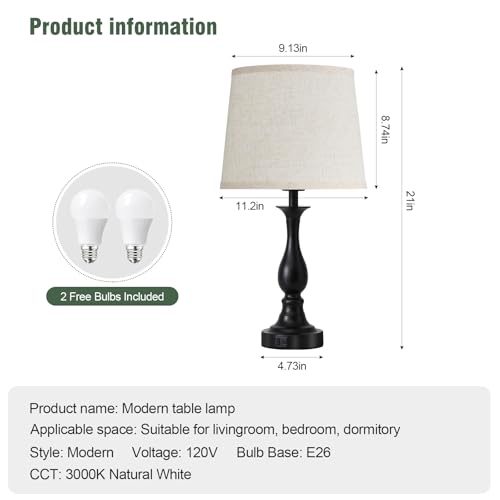 Bedside Table Lamp Touch Control Bedroom Lamps with USB A + C Charging Port 3 Way Dimmable Touch Lamps for Nightstand Living Room Bedroom Dorm Home Office Reading, Set of 2 (Beige Shade & Black Base) - color: Beige Shade & Black Base
