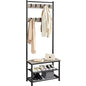 Yaheetech 3-in-1 Hall Tree Bench and Shoe Storage, Entryway Coat Rack, Gray | Easy setup, 275-lb metal-frame bench, 9 movable hooks, 2-tier shoe rack, fits narrow apartment entryways and hallways - color: Grey, size: 28.5'' W