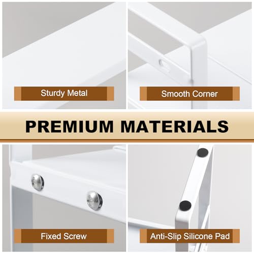 Small Expandable Medicine Cabinet Shelf, 3.58” Wide Metal Storage Stand with Adjustable Layers & Non-Slip Pads for Kitchen, Pantry, & Bathroom – White - size: White Medicine Cabinet Shelves