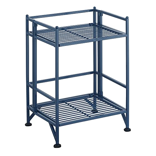 Convenience Concepts Xtra Storage Shelves - 2 Tier Folding Metal Organizer Shelf for Office, Closet, Laundry Room, Garage, Kitchen, Bathroom, & Bedroom, No Tools Assembly, Cobalt Blue - color: Cobalt Blue